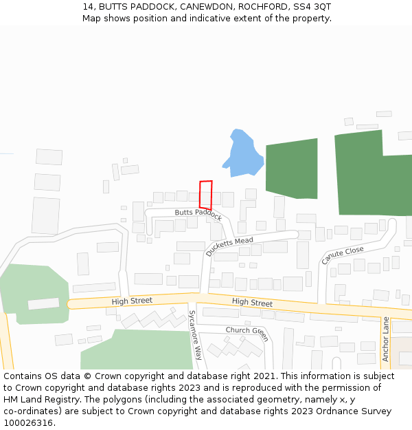14, BUTTS PADDOCK, CANEWDON, ROCHFORD, SS4 3QT: Location map and indicative extent of plot