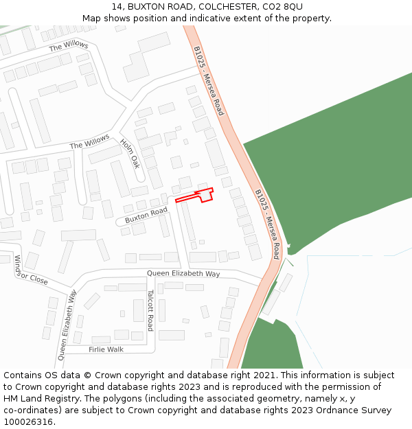 14, BUXTON ROAD, COLCHESTER, CO2 8QU: Location map and indicative extent of plot