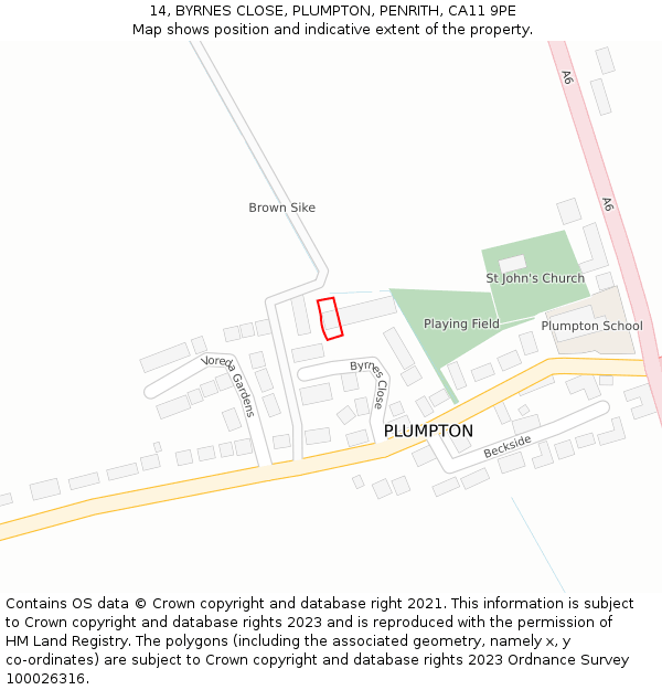 14, BYRNES CLOSE, PLUMPTON, PENRITH, CA11 9PE: Location map and indicative extent of plot