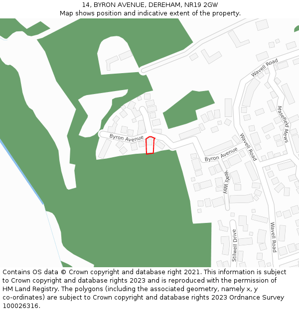 14, BYRON AVENUE, DEREHAM, NR19 2GW: Location map and indicative extent of plot