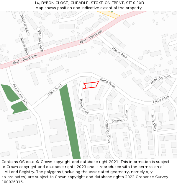 14, BYRON CLOSE, CHEADLE, STOKE-ON-TRENT, ST10 1XB: Location map and indicative extent of plot