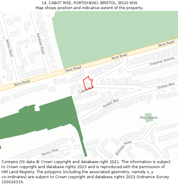 14, CABOT RISE, PORTISHEAD, BRISTOL, BS20 6NX: Location map and indicative extent of plot