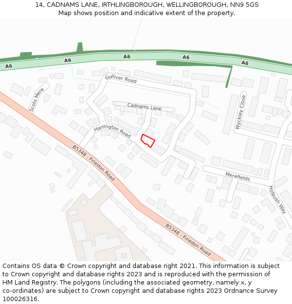 14, CADNAMS LANE, IRTHLINGBOROUGH, WELLINGBOROUGH, NN9 5GS: Location map and indicative extent of plot