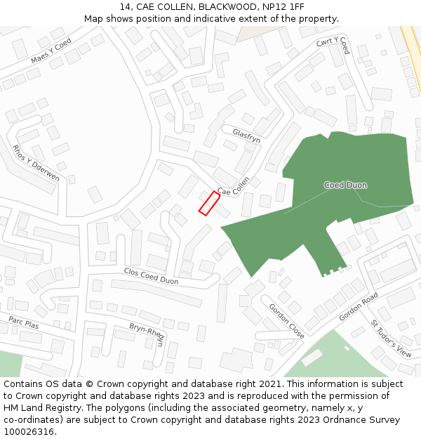 14, CAE COLLEN, BLACKWOOD, NP12 1FF: Location map and indicative extent of plot