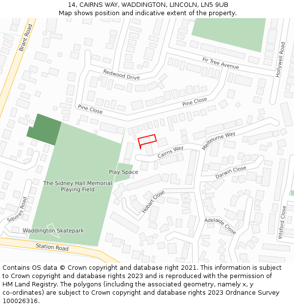 14, CAIRNS WAY, WADDINGTON, LINCOLN, LN5 9UB: Location map and indicative extent of plot