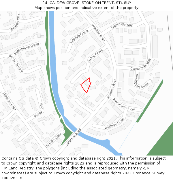 14, CALDEW GROVE, STOKE-ON-TRENT, ST4 8UY: Location map and indicative extent of plot