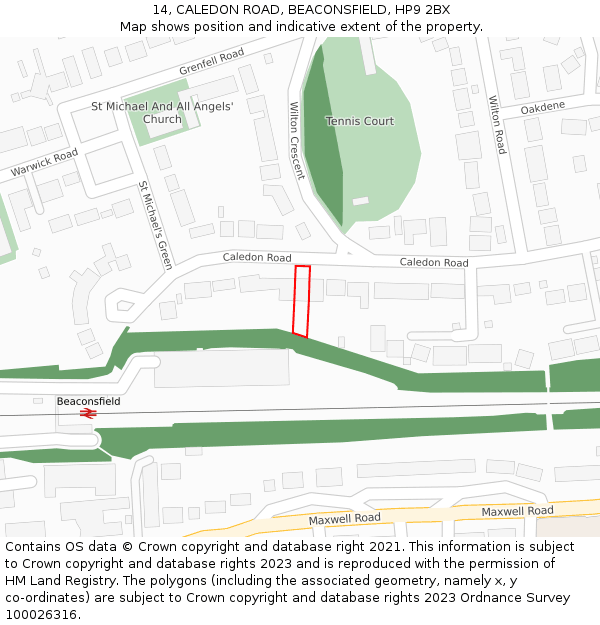 14, CALEDON ROAD, BEACONSFIELD, HP9 2BX: Location map and indicative extent of plot