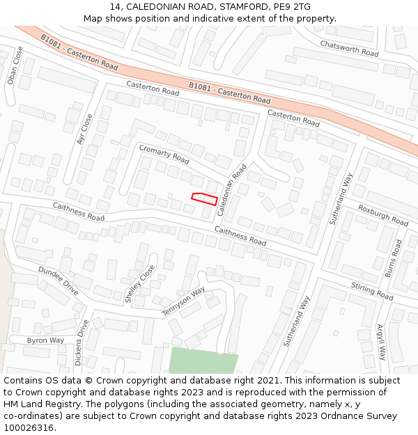 14, CALEDONIAN ROAD, STAMFORD, PE9 2TG: Location map and indicative extent of plot