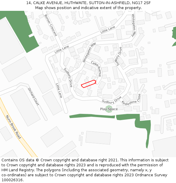 14, CALKE AVENUE, HUTHWAITE, SUTTON-IN-ASHFIELD, NG17 2SF: Location map and indicative extent of plot