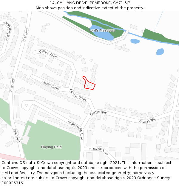 14, CALLANS DRIVE, PEMBROKE, SA71 5JB: Location map and indicative extent of plot