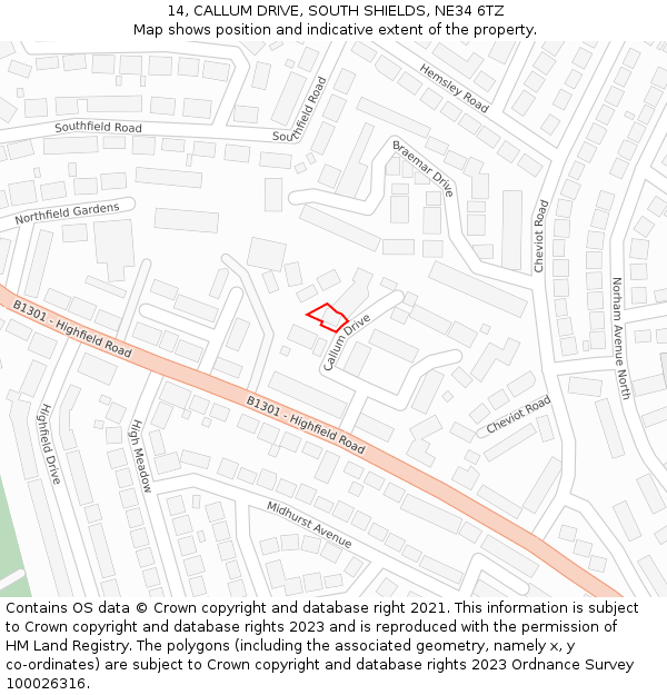 14, CALLUM DRIVE, SOUTH SHIELDS, NE34 6TZ: Location map and indicative extent of plot