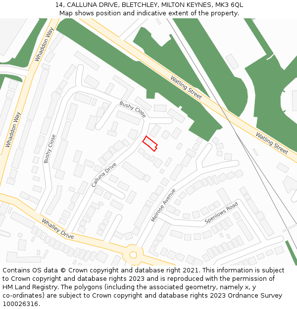 14, CALLUNA DRIVE, BLETCHLEY, MILTON KEYNES, MK3 6QL: Location map and indicative extent of plot