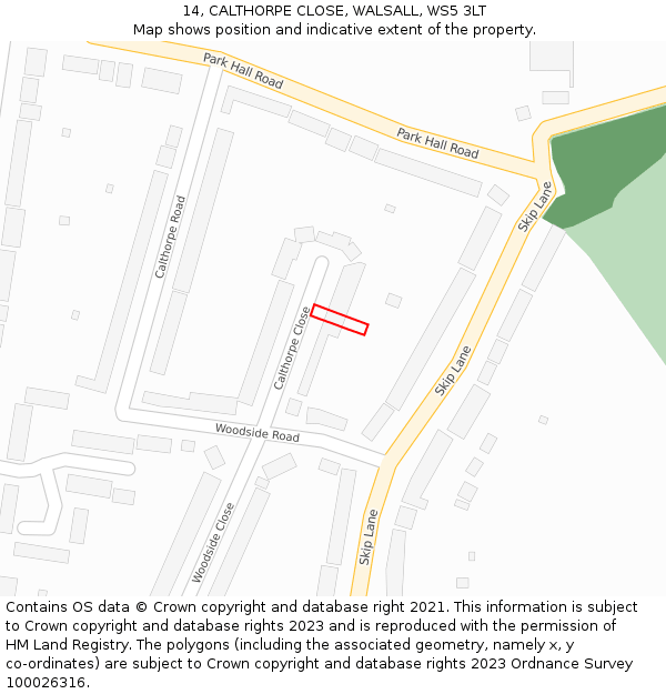 14, CALTHORPE CLOSE, WALSALL, WS5 3LT: Location map and indicative extent of plot