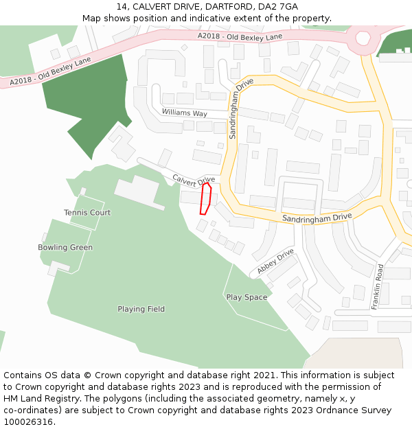14, CALVERT DRIVE, DARTFORD, DA2 7GA: Location map and indicative extent of plot
