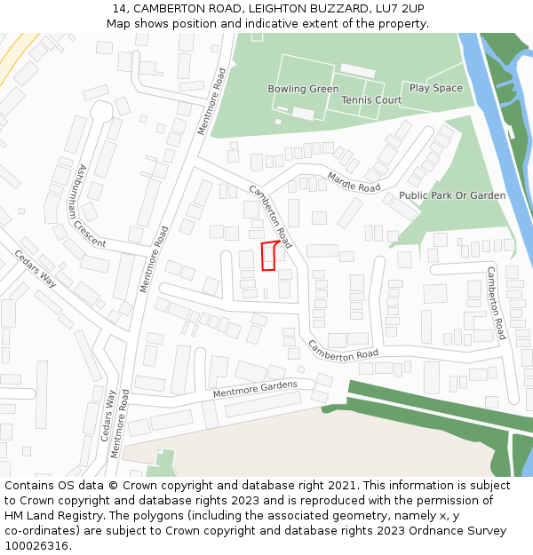 14, CAMBERTON ROAD, LEIGHTON BUZZARD, LU7 2UP: Location map and indicative extent of plot