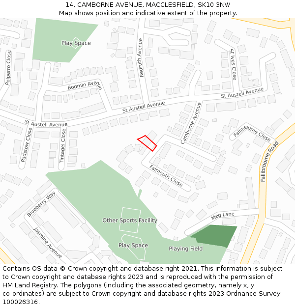 14, CAMBORNE AVENUE, MACCLESFIELD, SK10 3NW: Location map and indicative extent of plot