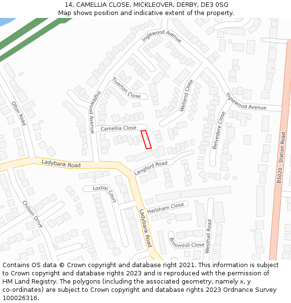 14, CAMELLIA CLOSE, MICKLEOVER, DERBY, DE3 0SG: Location map and indicative extent of plot