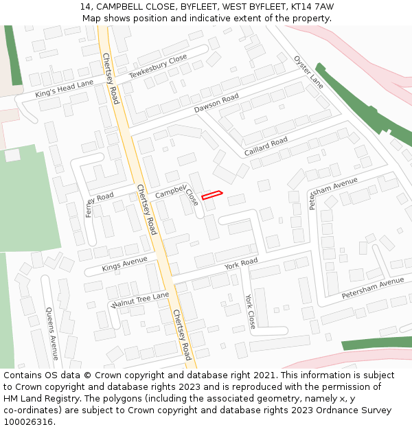 14, CAMPBELL CLOSE, BYFLEET, WEST BYFLEET, KT14 7AW: Location map and indicative extent of plot