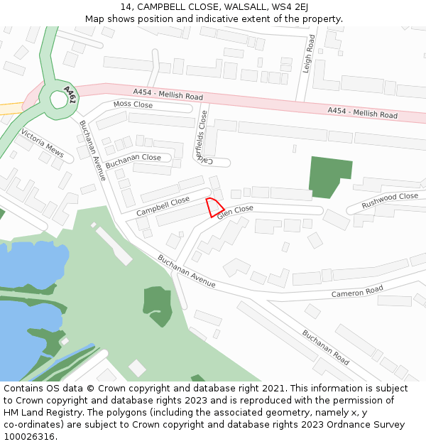 14, CAMPBELL CLOSE, WALSALL, WS4 2EJ: Location map and indicative extent of plot