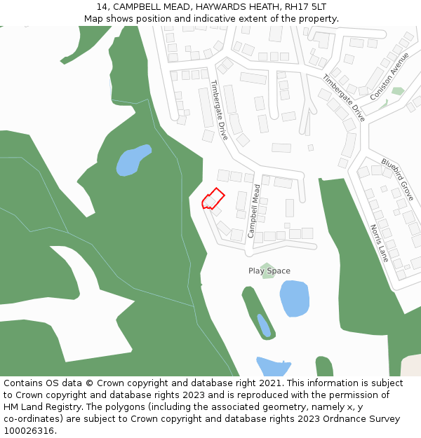 14, CAMPBELL MEAD, HAYWARDS HEATH, RH17 5LT: Location map and indicative extent of plot