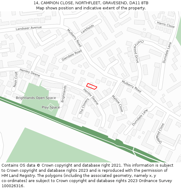 14, CAMPION CLOSE, NORTHFLEET, GRAVESEND, DA11 8TB: Location map and indicative extent of plot