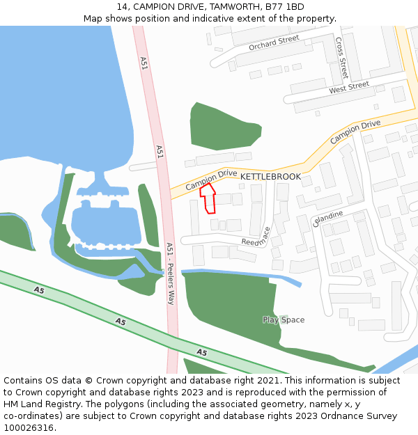 14, CAMPION DRIVE, TAMWORTH, B77 1BD: Location map and indicative extent of plot