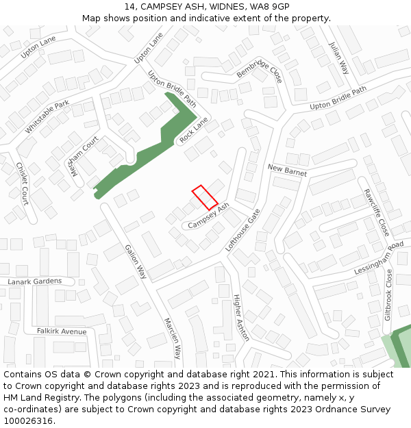 14, CAMPSEY ASH, WIDNES, WA8 9GP: Location map and indicative extent of plot