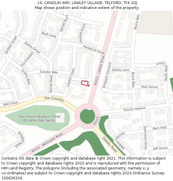 14, CANDLIN WAY, LAWLEY VILLAGE, TELFORD, TF4 2GJ: Location map and indicative extent of plot