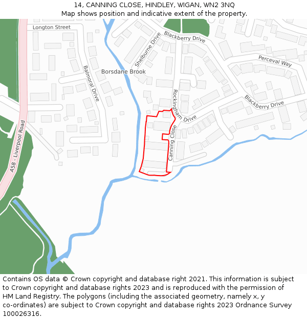 14, CANNING CLOSE, HINDLEY, WIGAN, WN2 3NQ: Location map and indicative extent of plot