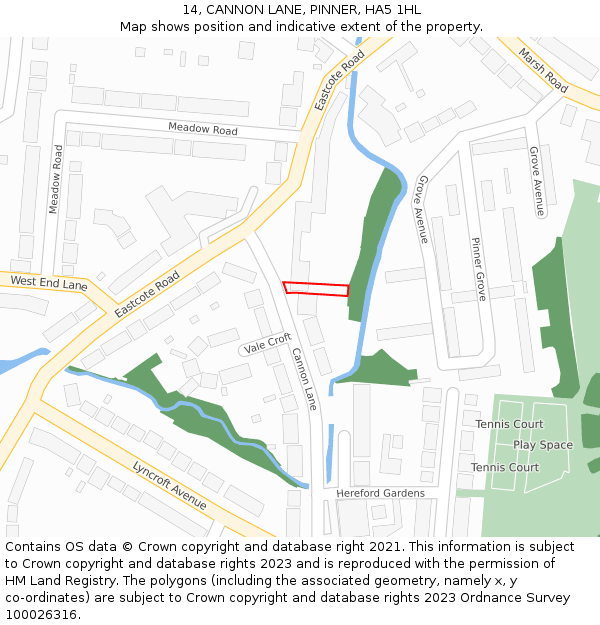 14, CANNON LANE, PINNER, HA5 1HL: Location map and indicative extent of plot