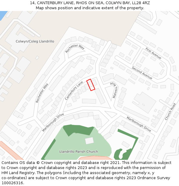 14, CANTERBURY LANE, RHOS ON SEA, COLWYN BAY, LL28 4RZ: Location map and indicative extent of plot