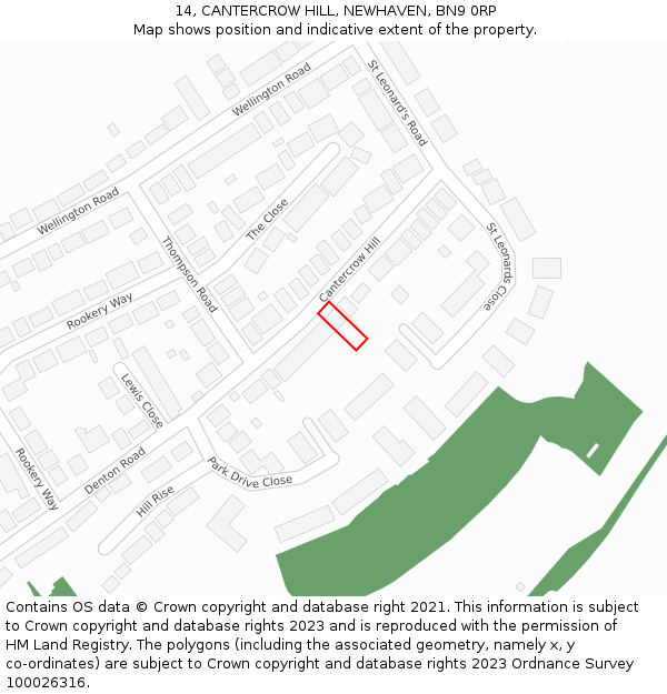 14, CANTERCROW HILL, NEWHAVEN, BN9 0RP: Location map and indicative extent of plot