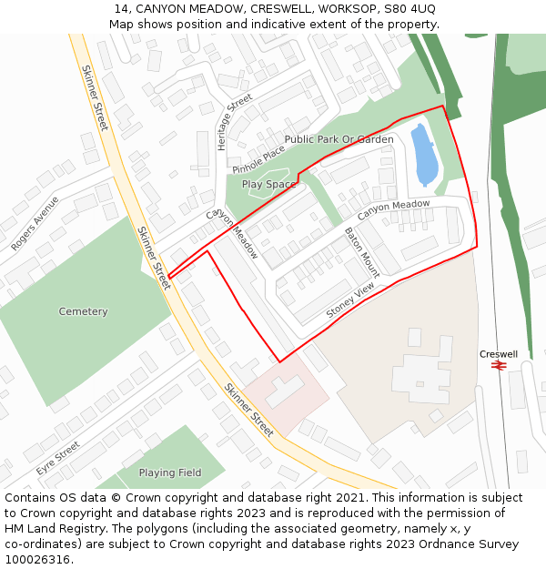 14, CANYON MEADOW, CRESWELL, WORKSOP, S80 4UQ: Location map and indicative extent of plot