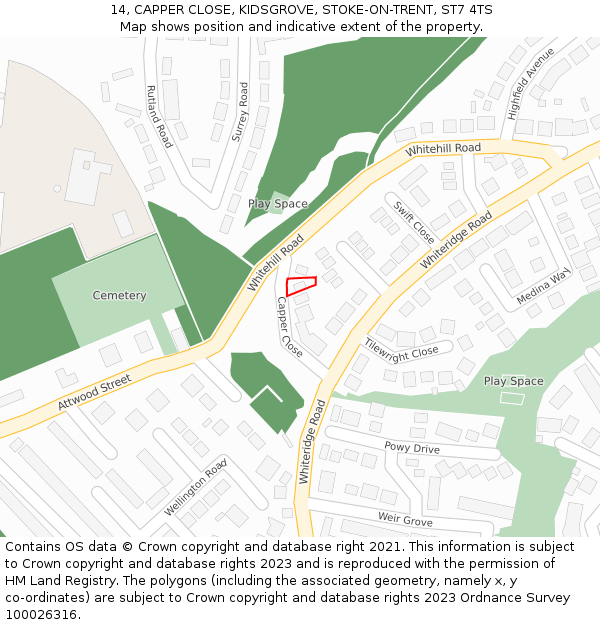 14, CAPPER CLOSE, KIDSGROVE, STOKE-ON-TRENT, ST7 4TS: Location map and indicative extent of plot