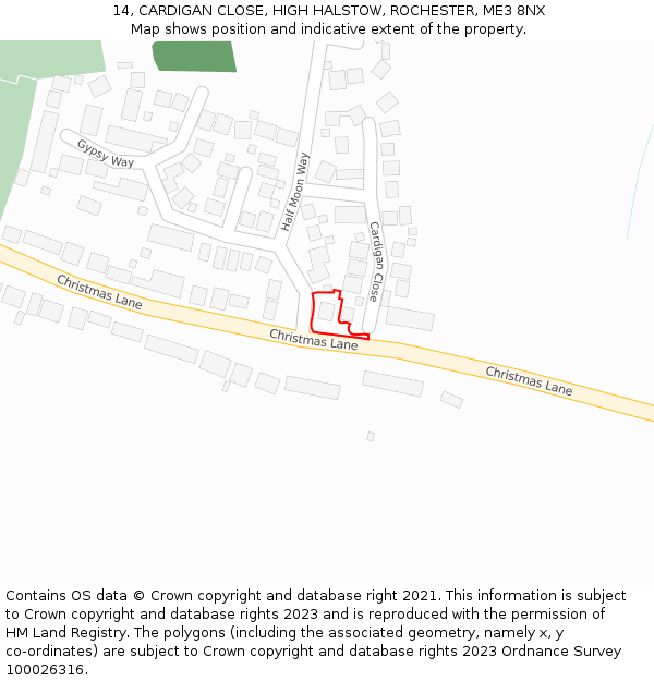 14, CARDIGAN CLOSE, HIGH HALSTOW, ROCHESTER, ME3 8NX: Location map and indicative extent of plot