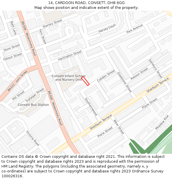 14, CARDOON ROAD, CONSETT, DH8 6GG: Location map and indicative extent of plot