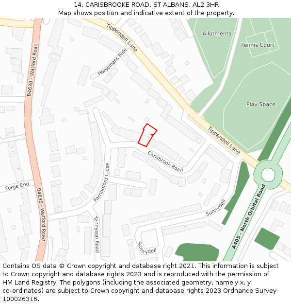 14, CARISBROOKE ROAD, ST ALBANS, AL2 3HR: Location map and indicative extent of plot