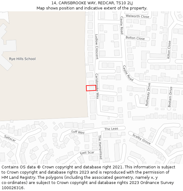 14, CARISBROOKE WAY, REDCAR, TS10 2LJ: Location map and indicative extent of plot