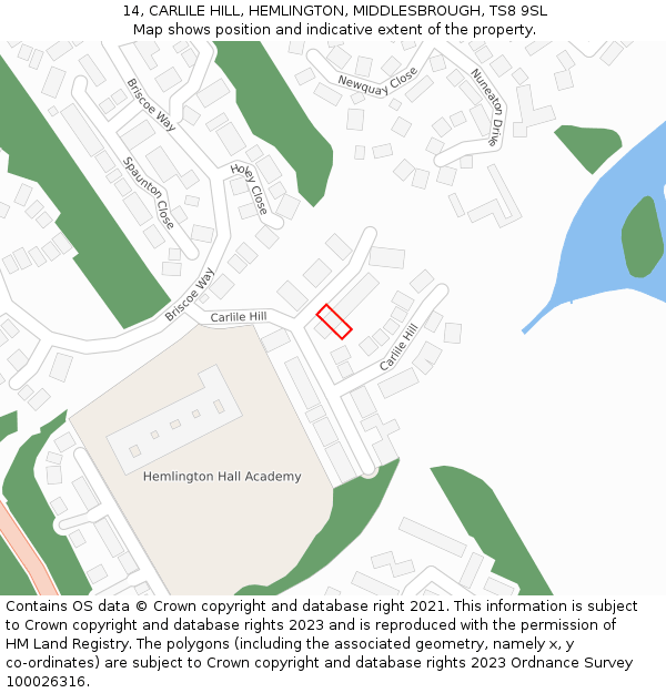 14, CARLILE HILL, HEMLINGTON, MIDDLESBROUGH, TS8 9SL: Location map and indicative extent of plot