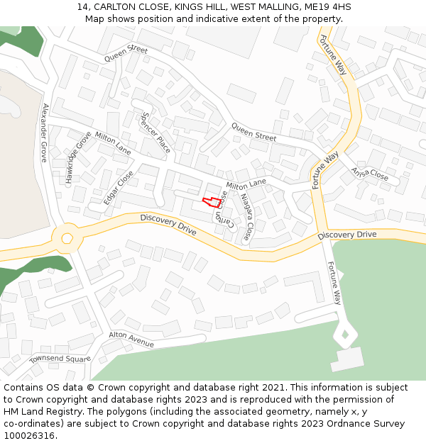 14, CARLTON CLOSE, KINGS HILL, WEST MALLING, ME19 4HS: Location map and indicative extent of plot