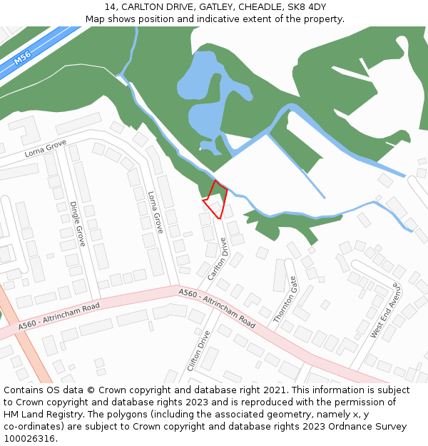 14, CARLTON DRIVE, GATLEY, CHEADLE, SK8 4DY: Location map and indicative extent of plot