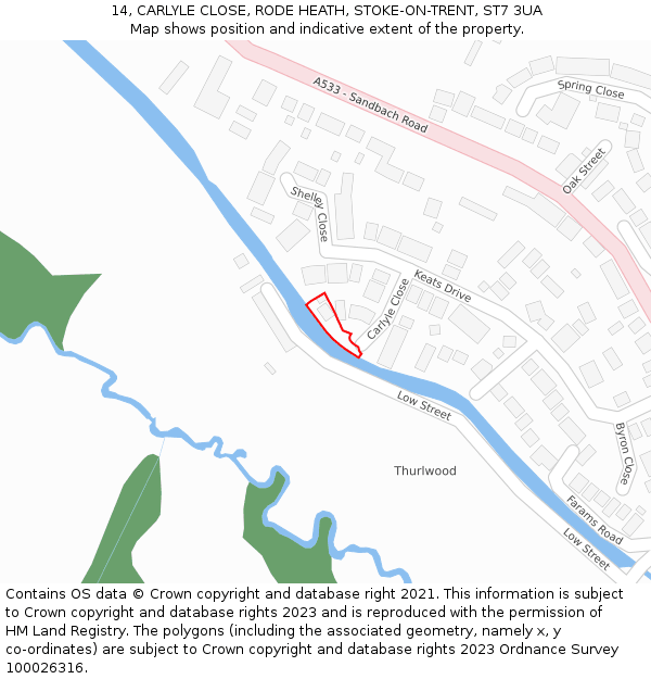 14, CARLYLE CLOSE, RODE HEATH, STOKE-ON-TRENT, ST7 3UA: Location map and indicative extent of plot