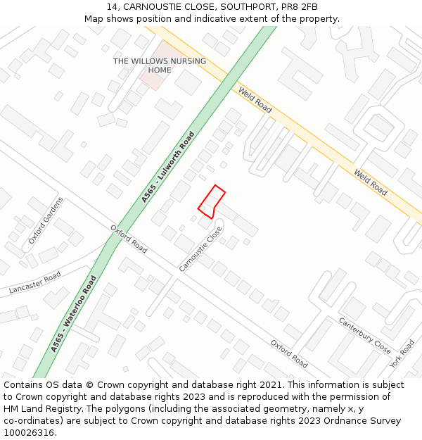 14, CARNOUSTIE CLOSE, SOUTHPORT, PR8 2FB: Location map and indicative extent of plot