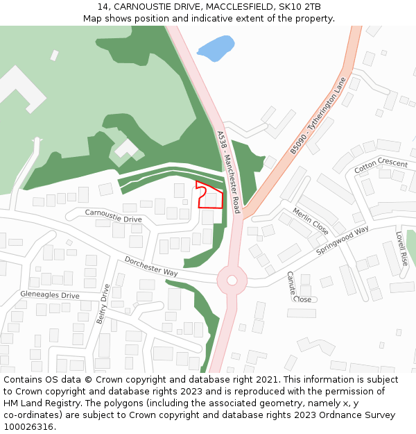 14, CARNOUSTIE DRIVE, MACCLESFIELD, SK10 2TB: Location map and indicative extent of plot