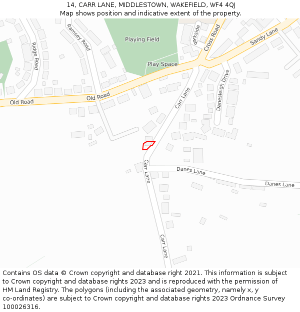 14, CARR LANE, MIDDLESTOWN, WAKEFIELD, WF4 4QJ: Location map and indicative extent of plot