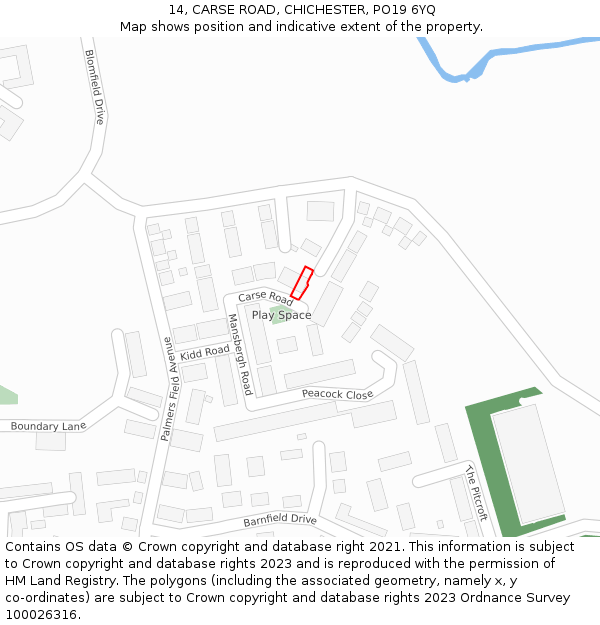 14, CARSE ROAD, CHICHESTER, PO19 6YQ: Location map and indicative extent of plot