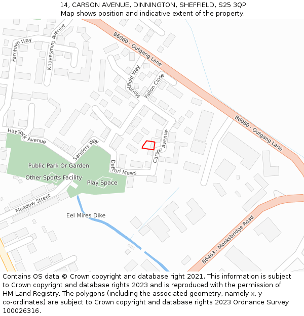 14, CARSON AVENUE, DINNINGTON, SHEFFIELD, S25 3QP: Location map and indicative extent of plot