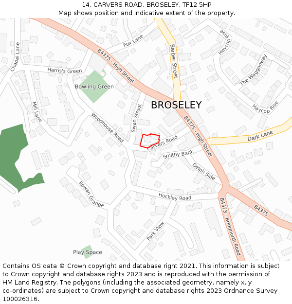 14, CARVERS ROAD, BROSELEY, TF12 5HP: Location map and indicative extent of plot