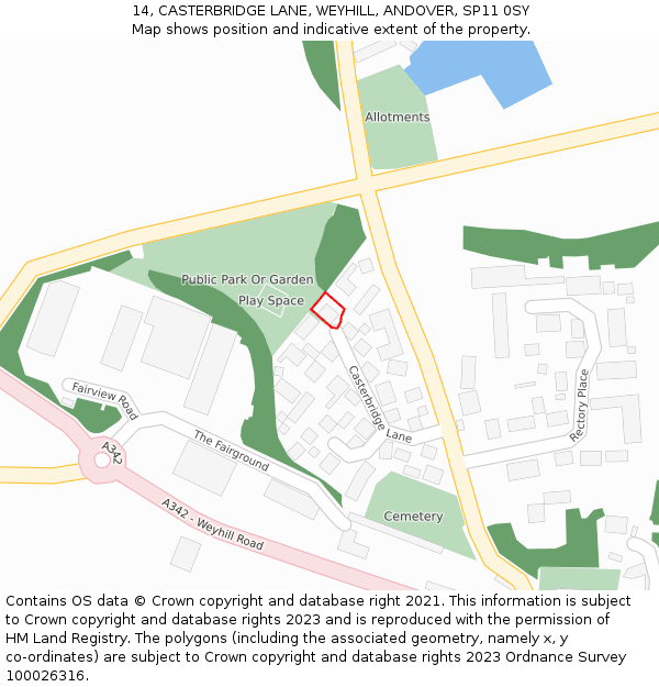 14, CASTERBRIDGE LANE, WEYHILL, ANDOVER, SP11 0SY: Location map and indicative extent of plot