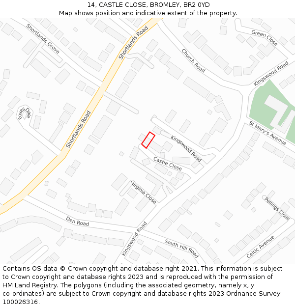14, CASTLE CLOSE, BROMLEY, BR2 0YD: Location map and indicative extent of plot